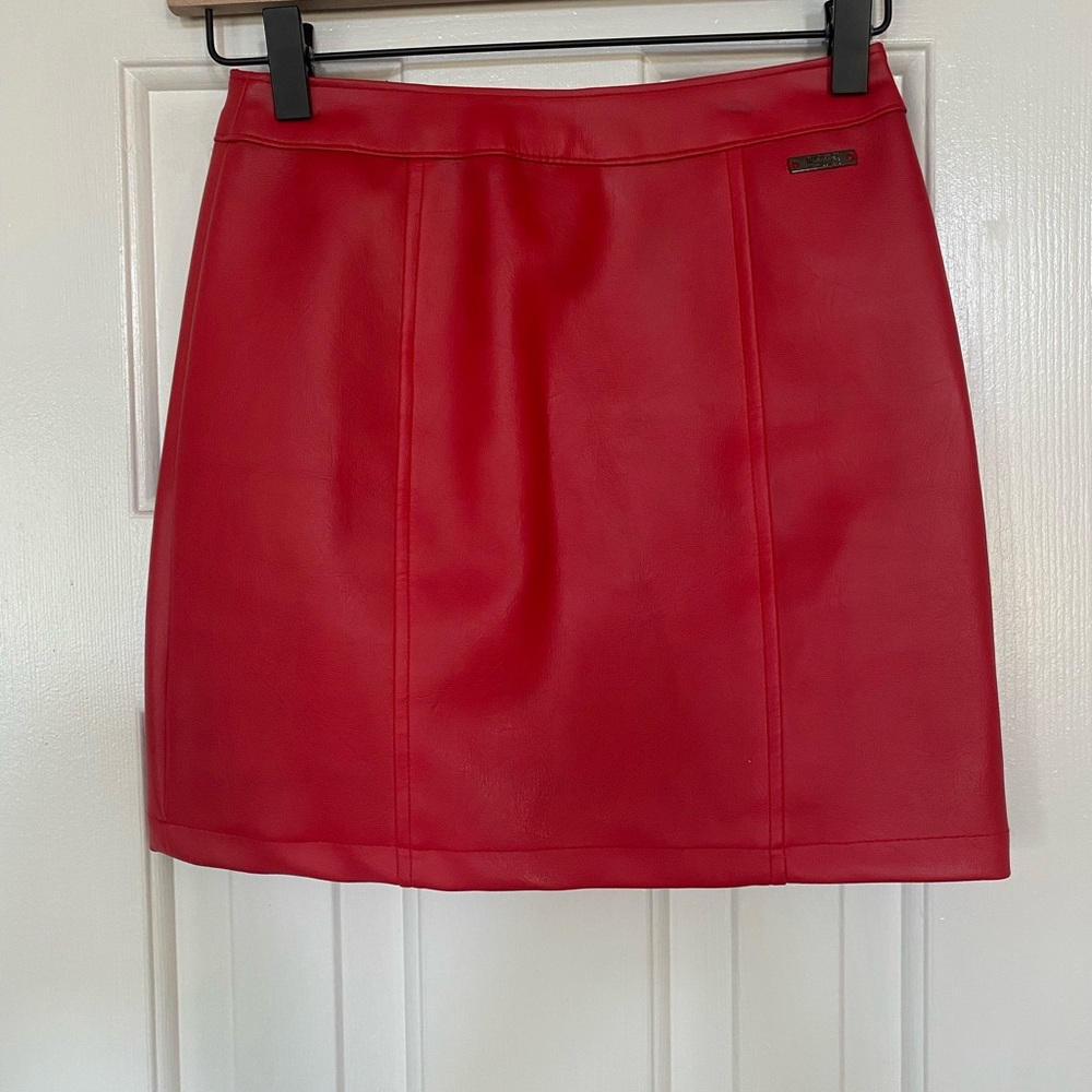 Red Mini Leather Skirt - House of Wallace (Boutique) - XXS